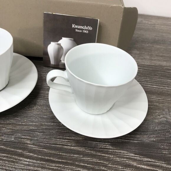 KWANGJUYO Migak-Series Matte White Asian Tea Cup And Saucers Pair Set - Picture 7 of 8